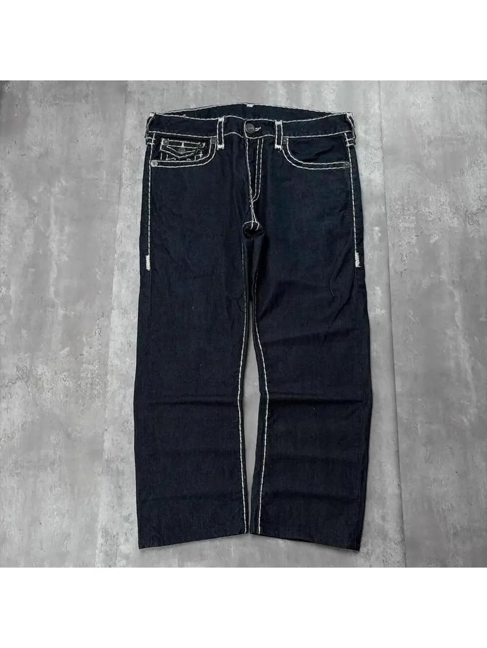 Y2K Dark Wash True Religion Grunge Ricky Straight Denim Jeans
